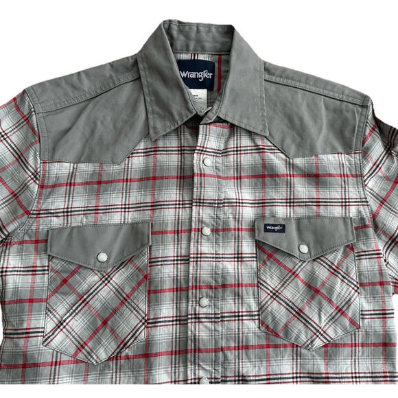 Vintage Wrangler Brushpopper Shirt Mens M Plaid Pearl Snap Western Cowboy Gray - Picture 3 of 7